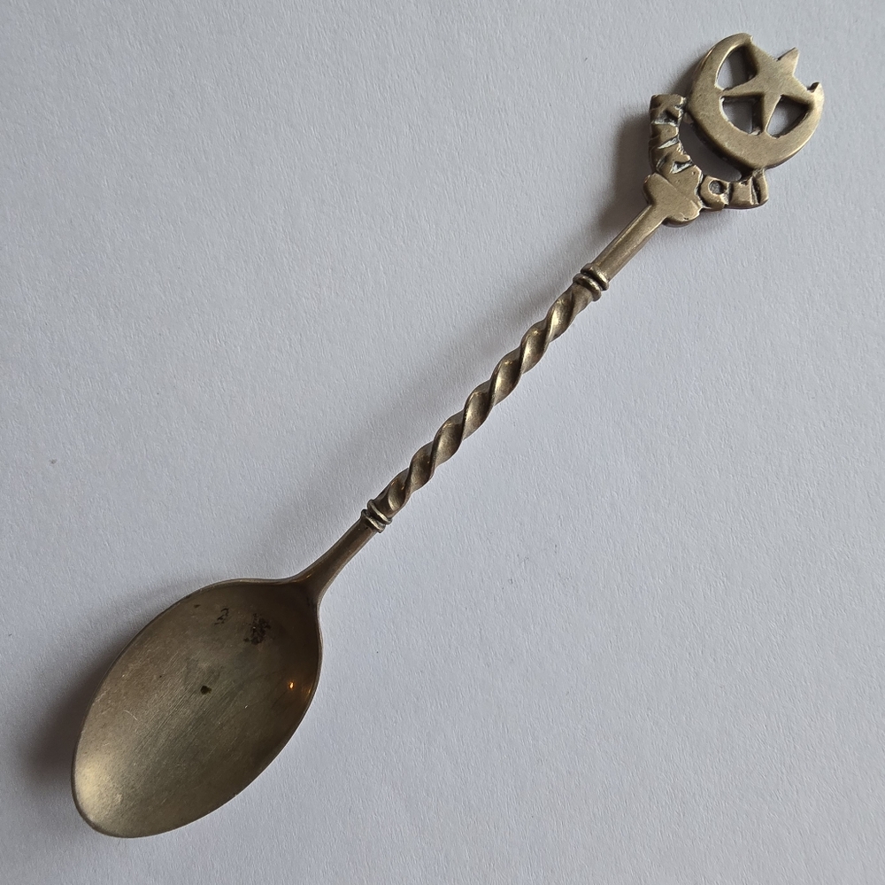 Vintage spoon Karachi silver crescent moon star Pakistan Pakistani